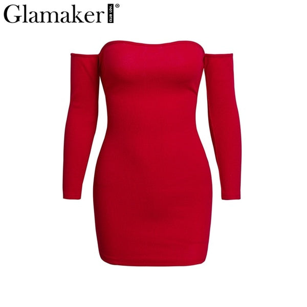 Glamake Sexy knitted off shoulder bodycon dress Women backless lace up mini dress elegant Female autumn party club dress vestido