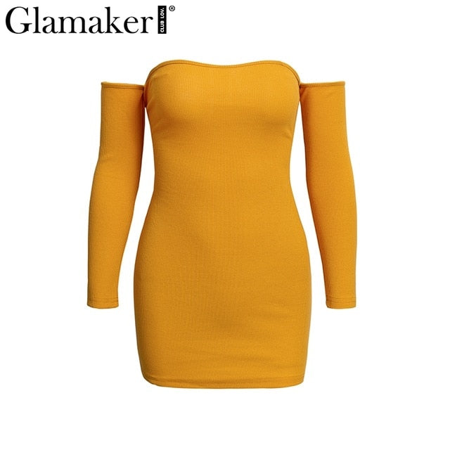 Glamake Sexy knitted off shoulder bodycon dress Women backless lace up mini dress elegant Female autumn party club dress vestido