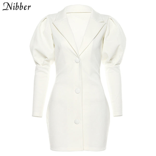 Nibber autumn office lady V-neck Thicken mini dress 2019 Elegant white Long-Sleeved street Casual party Slim bodycon dress Mujer