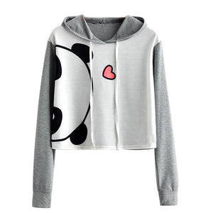 Jaycosin Women Panda Cartoon Print Long Sleeve Hoodie Sweatshirt Casual Chic Attractive Cute Hooded Pullover Tops Blouse