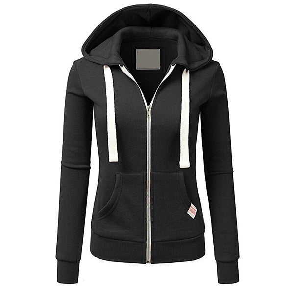 Harajuku Women Pink Hoodies Sweatshirt Fashion Zipper Pocket Hooded Jacket Outwear Ladies Solid Slim Pullover Clothes Moletom