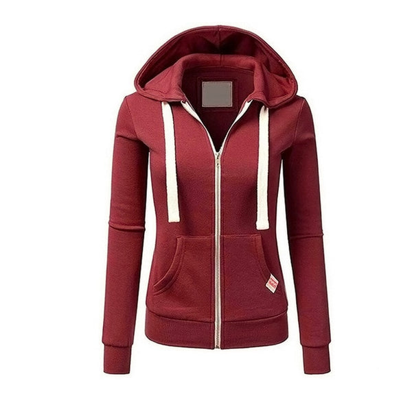 Harajuku Women Pink Hoodies Sweatshirt Fashion Zipper Pocket Hooded Jacket Outwear Ladies Solid Slim Pullover Clothes Moletom