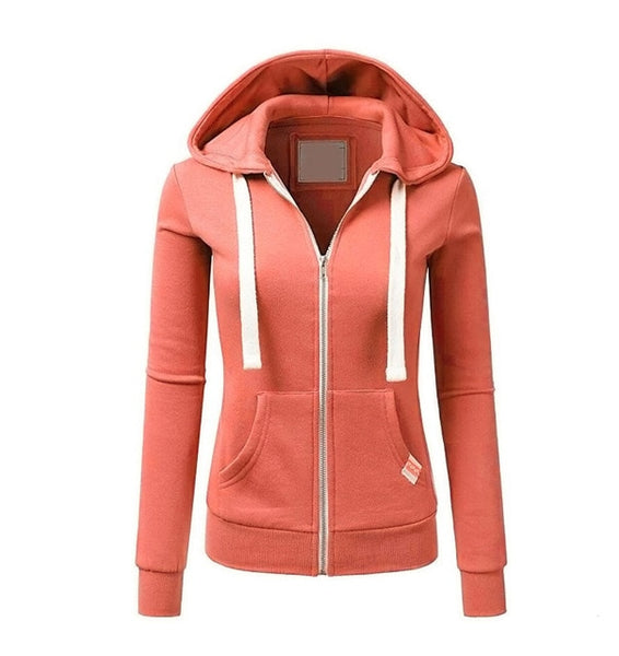 Harajuku Women Pink Hoodies Sweatshirt Fashion Zipper Pocket Hooded Jacket Outwear Ladies Solid Slim Pullover Clothes Moletom