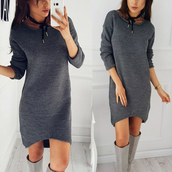 Dress 2019 Hot Sale Autumn Winter O Neck Long Sleeve Solid Color Ladies Loose Casual Women Dress Lady Bodycon Robe Dresses