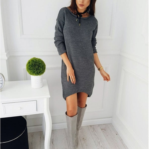 Dress 2019 Hot Sale Autumn Winter O Neck Long Sleeve Solid Color Ladies Loose Casual Women Dress Lady Bodycon Robe Dresses