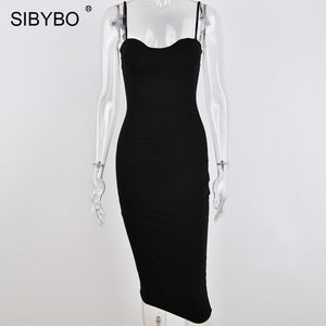 SIBYBO Double Layers Cotton Sexy Bodycon Dress Women Autumn Winter Backless Slim Elastic Push Up Bandage Party Dresses Vestidos