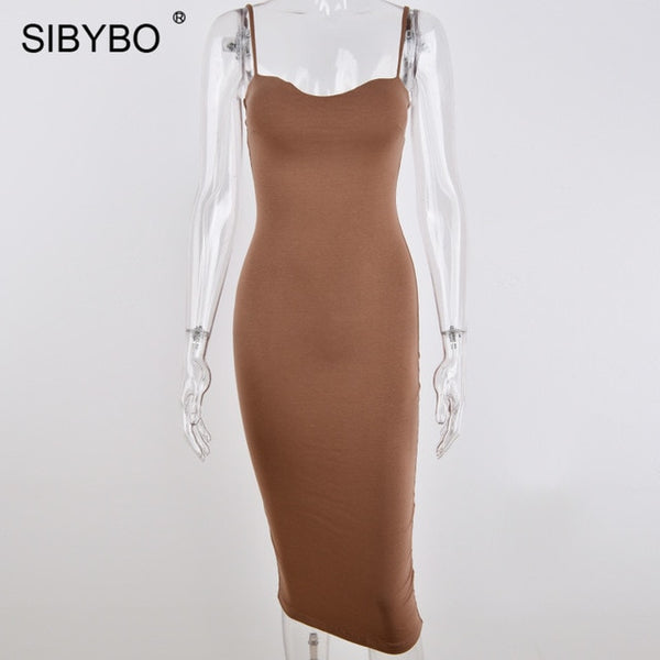 SIBYBO Double Layers Cotton Sexy Bodycon Dress Women Autumn Winter Backless Slim Elastic Push Up Bandage Party Dresses Vestidos