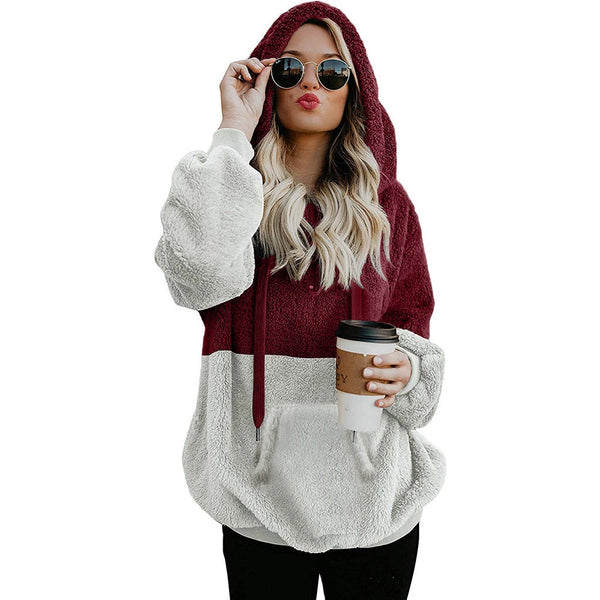 Winter Women Sweatshirt Female Hooded Stitching Velvet Sweater Top Hoodie Harajuku Hoodie  Female Black Colthes Oversize Hoodie