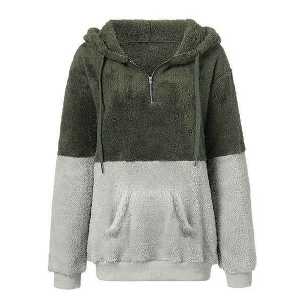 Winter Women Sweatshirt Female Hooded Stitching Velvet Sweater Top Hoodie Harajuku Hoodie  Female Black Colthes Oversize Hoodie