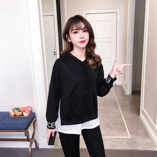 Autumn new casual commuter fashion women's shirt long-sleeved hooded stitching fashion women's shirt coats