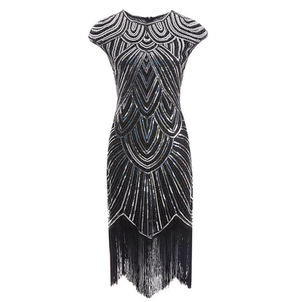 Vintage 1920s Flapper Great Gatsby Dress O-Neck Cap Sleeve Sequin Fringe Party Midi Dress Vestidos Verano 2019 Summer Dress