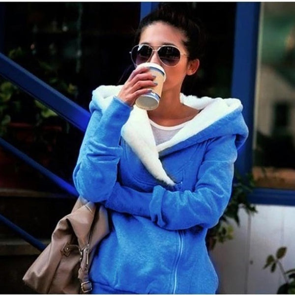 Clearance Sale Women Zipper Hoodies Plus velvet thicken Sweatshirt Long Sleeve Outdoor hoody Long Sleeve Zip Hooded Ladies