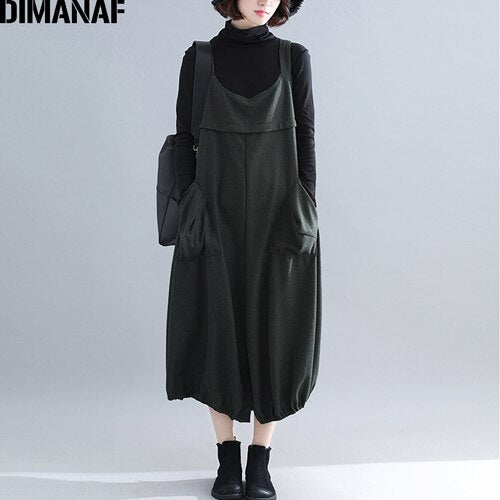 DIMANAF Plus Size Women Long Dress Thick Winter Lady Elegant Vestidos Sleeveless Loose Casual Female Big Pockets Irregular Dress