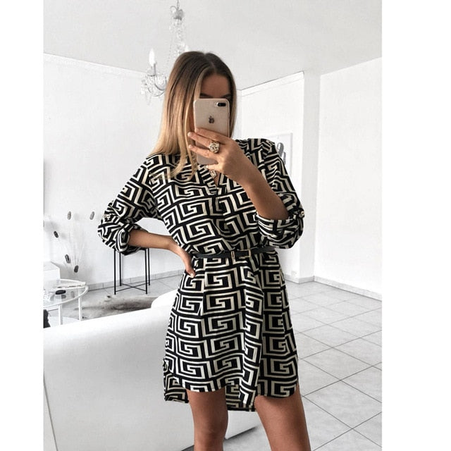 Women's Spring Sexy Leopard Dress Snake Print Striped Long Sleeve V-neck Feminine