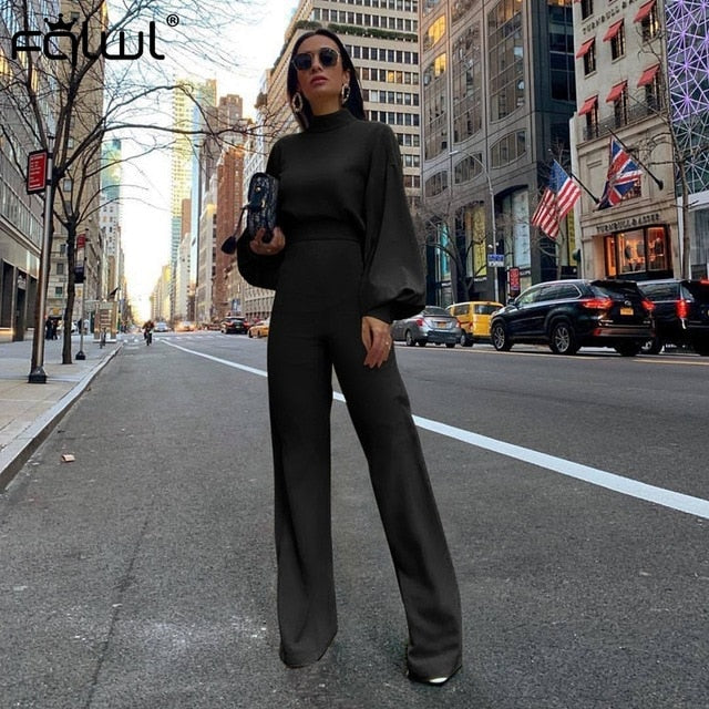 FQLWL Casual Wide Leg Summer Bodycon Jumpsuit Women 2019 Overalls Long Sleeve White Black Skinny Rompers Womens Jumpsuit Female