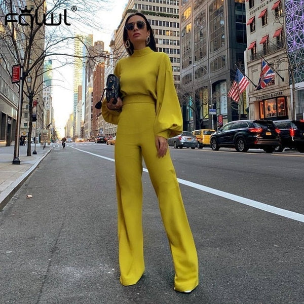 FQLWL Casual Wide Leg Summer Bodycon Jumpsuit Women 2019 Overalls Long Sleeve White Black Skinny Rompers Womens Jumpsuit Female