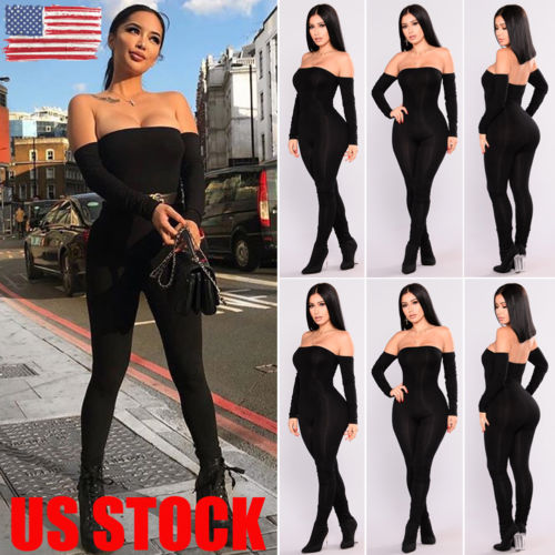 Autumn Women Off Shoulder Clubwear Playsuit Bodycon Jumpsuit Romper Long Trouser New