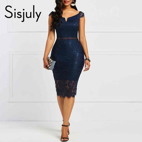 Sisjuly Bodycon Women Dress Lace Slash Neck Hollow Backless Sexy Elegant OL Party Chic Summer Patchwork Sheath Retro Dresses