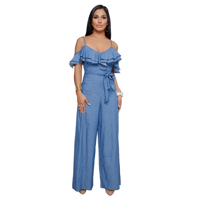 Hot sale Europe and the United States women s wear belt low cut wide legged jumpsuits jumpsuit0224